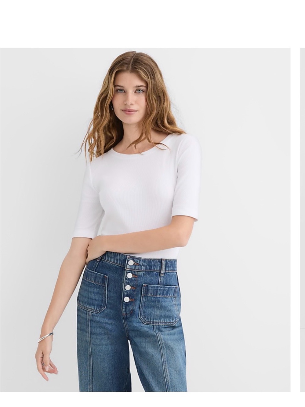 LOFT White Ribbed Short-Sleeve Crew Tee